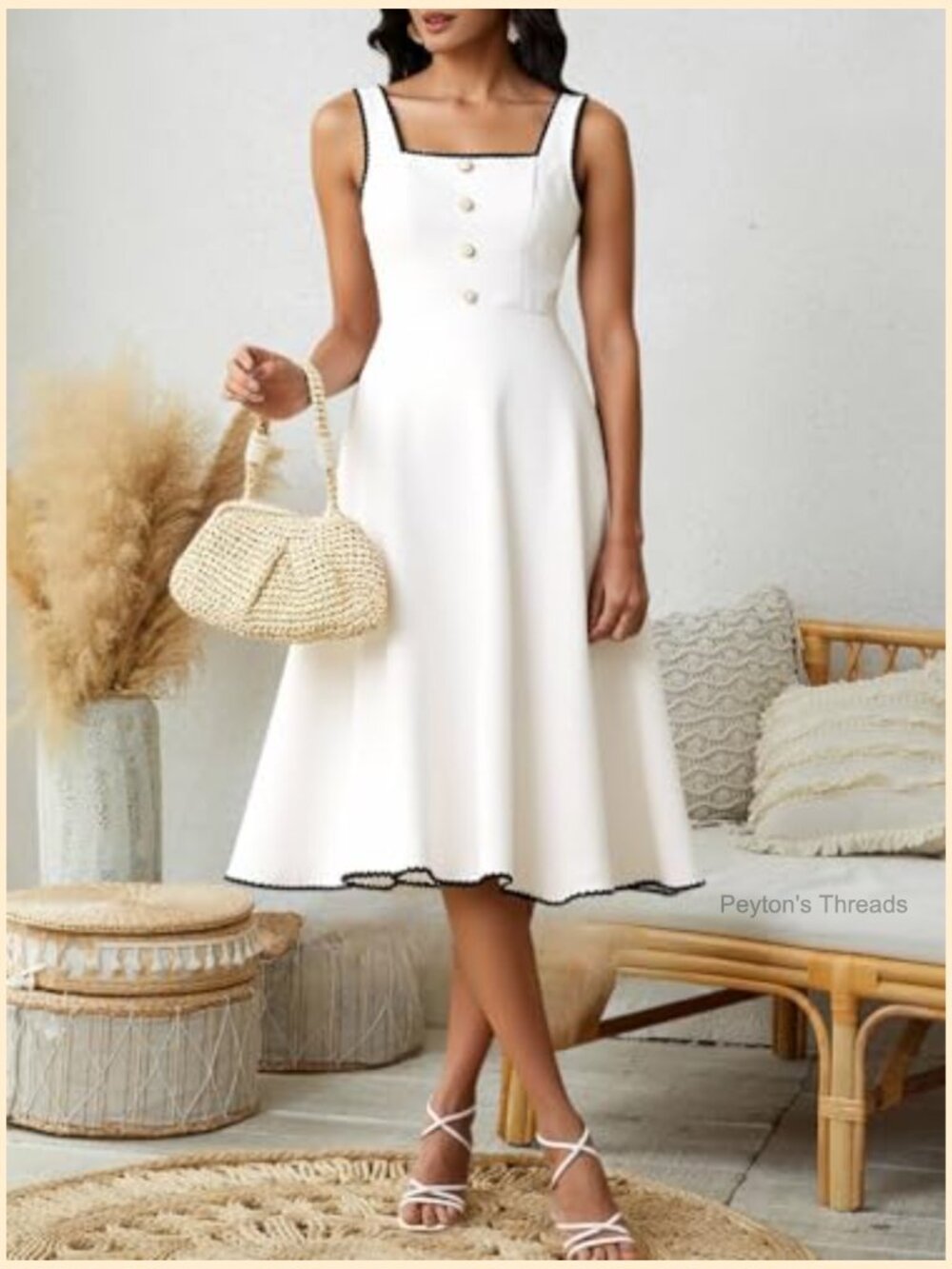 Elegant Sleeveless Square Neck Midi Cocktail Dress - A Line Fit - Picture 4 of 5